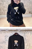 2025s Holiday Metallic Bear Sweater Cashmere Knit Pullover Autumn Winter Long Sleeve Women Knitwear Top Coat Relaxed Fit Clothes