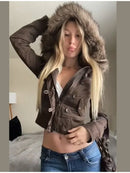 Street Y2K Casual Loose Warm Fur Collar Jacket and Coat Women Harajuku Fashion Trend Joker Fleece Padded Jacket Punk Retro Coat