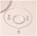 4 Pieces Luxurious Jewelry Set Exquisite Rhinestone Pendant Elegant Women's Crystal Silver Plated Necklace Earrings Bracelet Set - M & M Global