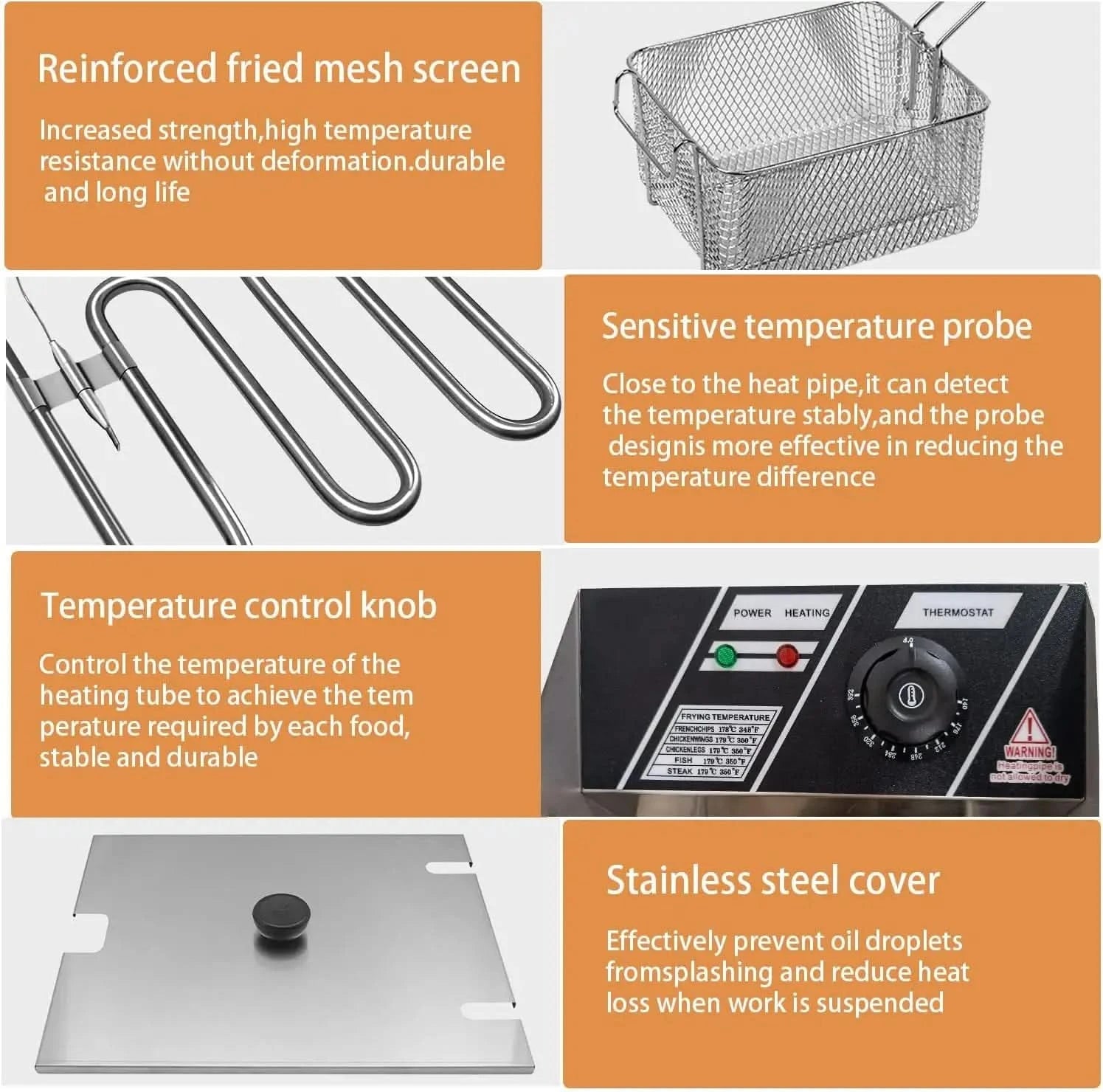Heavy Duty Deep Fryer, 6.3QT/6L Stainless Steel Large Single-Cylinder Electric Fryers with Removable Basket and Professional Hea - M & M Global