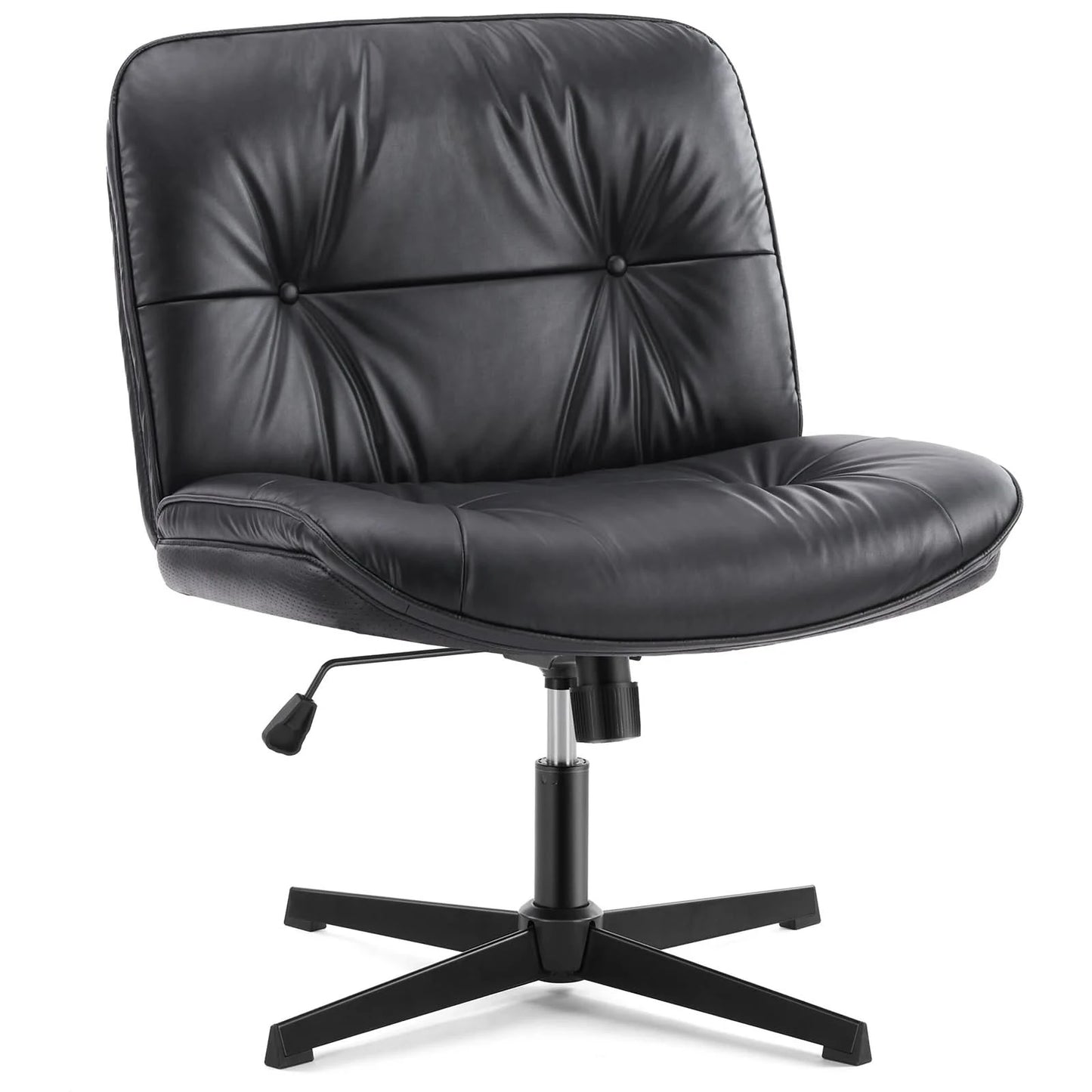 JHK PU Leather Cross Legged Office Chair Armless Desk Chair with Dual-Purpose Base Adjustable Swivel Fabric Task Vanity Home