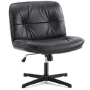 JHK PU Leather Cross Legged Office Chair Armless Desk Chair with Dual-Purpose Base Adjustable Swivel Fabric Task Vanity Home