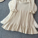 2024 Green Fashion Autumn Winter Knitted Long Dress French Style Letter Buttons Elegant Sweater Dress Lady Office Bodycon - M & M Global