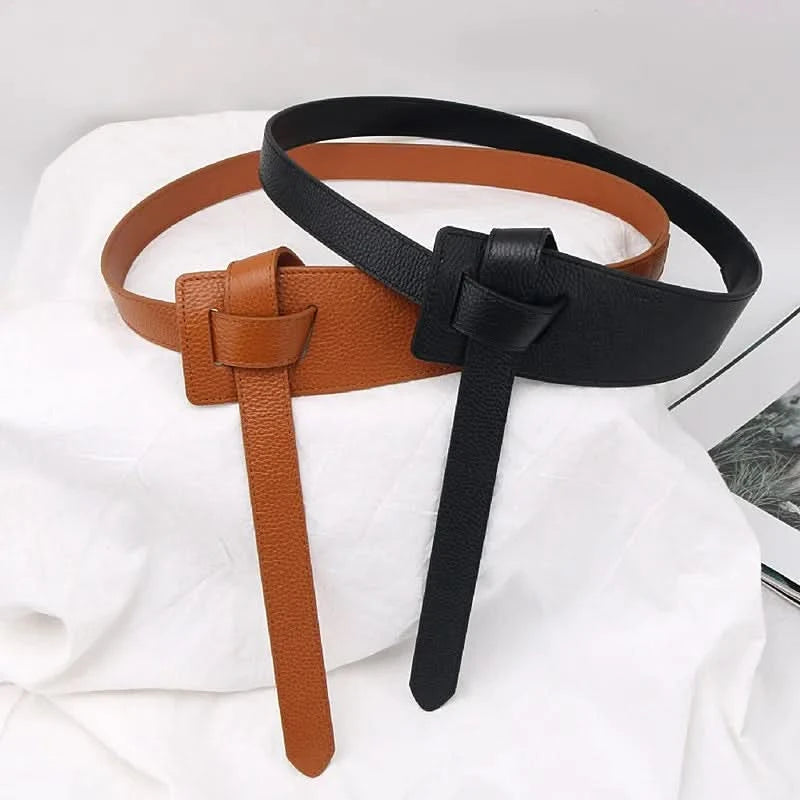 Knotted Belts for Women Belt Lady Waistband Soft Genuine Leather Suede Cowhide Waist Belt Straps Long Dress Coat Accessories - M & M Global