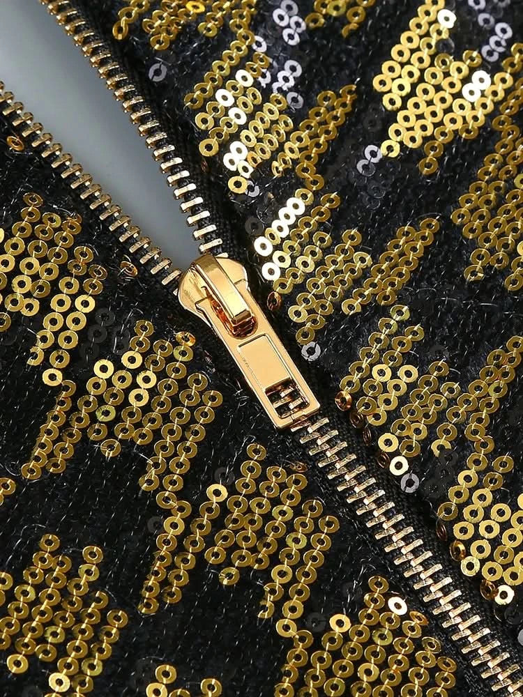 Sexy V Neck Bird Lattice Sequins Maxi Dress Women Black Gold Sequin Long Sleeves Bocycon Long Dress Runway Evening Party Gown - M & M Global