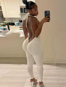 Weird Puss Sexy Peach Buttocks Jumpsuit Women Backless Halter Sleeveless Fitness Skinny Stretch Streetwear Sexy Activity Outfits