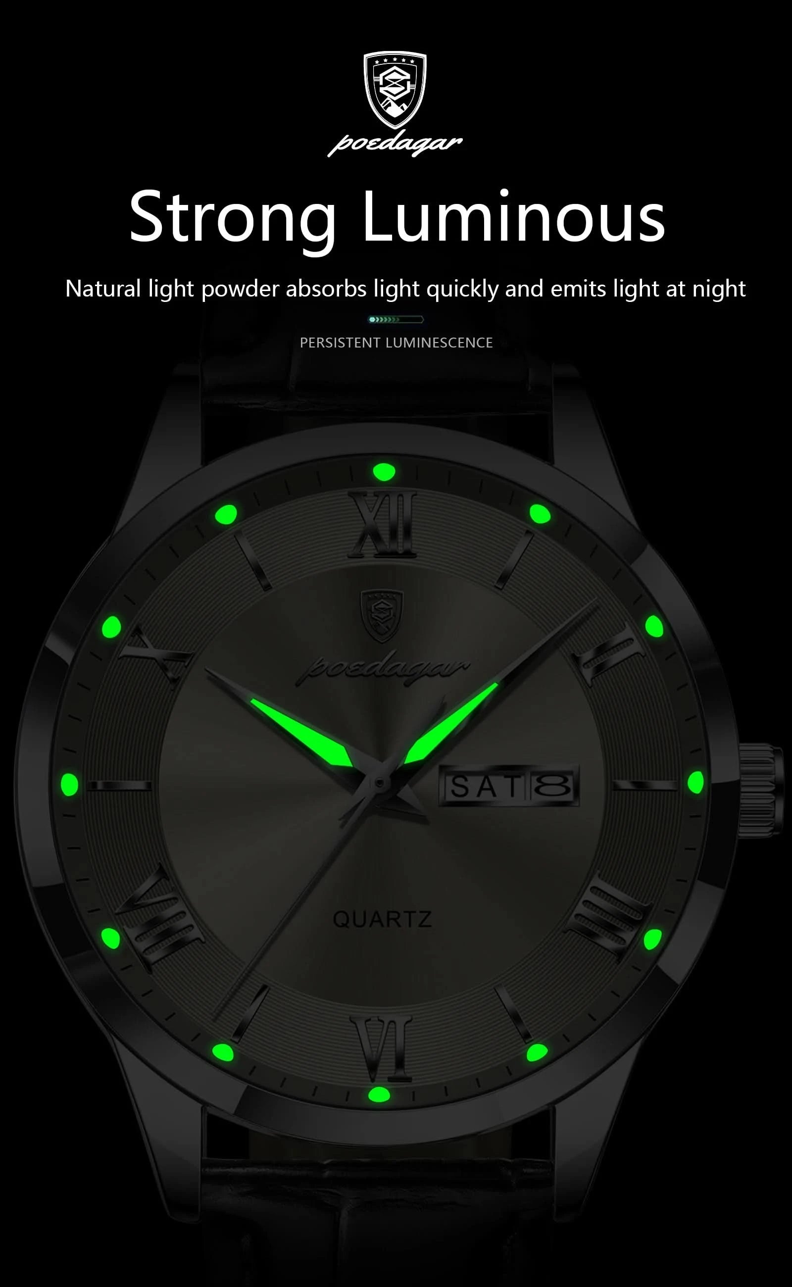 POEDAGAR Top Luxury Watch For Men Military Waterproof Luminous Date Week Man Wristwatch Leather Men's Quartz Watches Sport Reloj - M & M Global