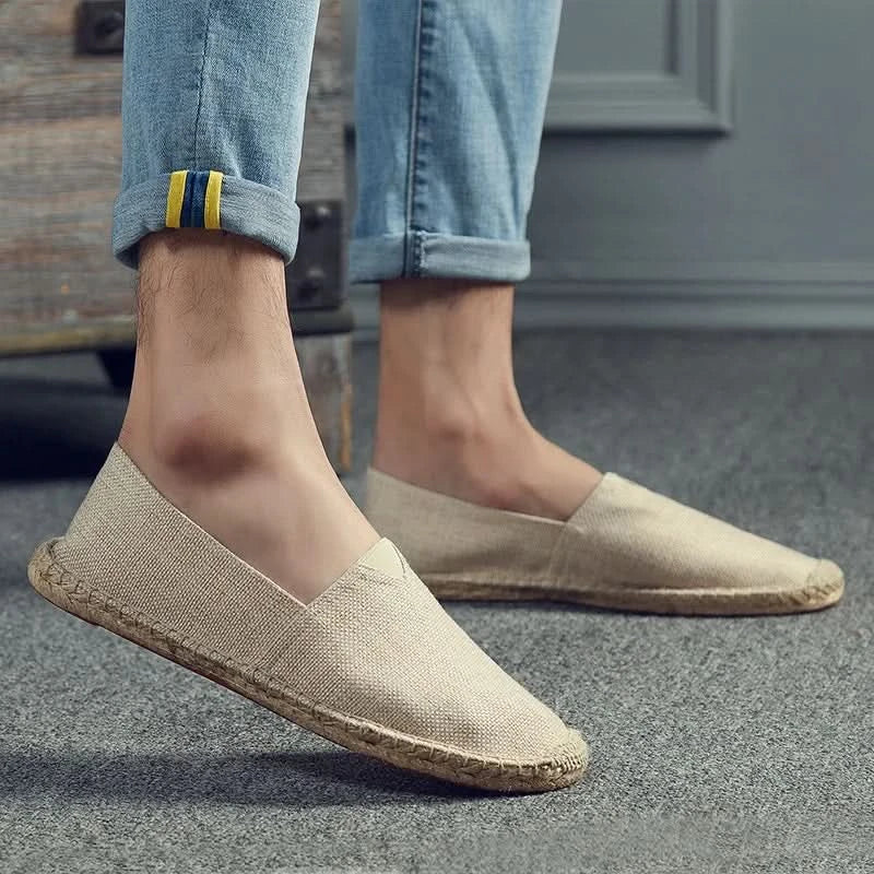 Women Sewing Flax Shoes Slip on Loafers Casual Shoes Man Espadrilles Hemp Canvas Flat Shoes Plus Size Fisherman Driving Footwear - M & M Global