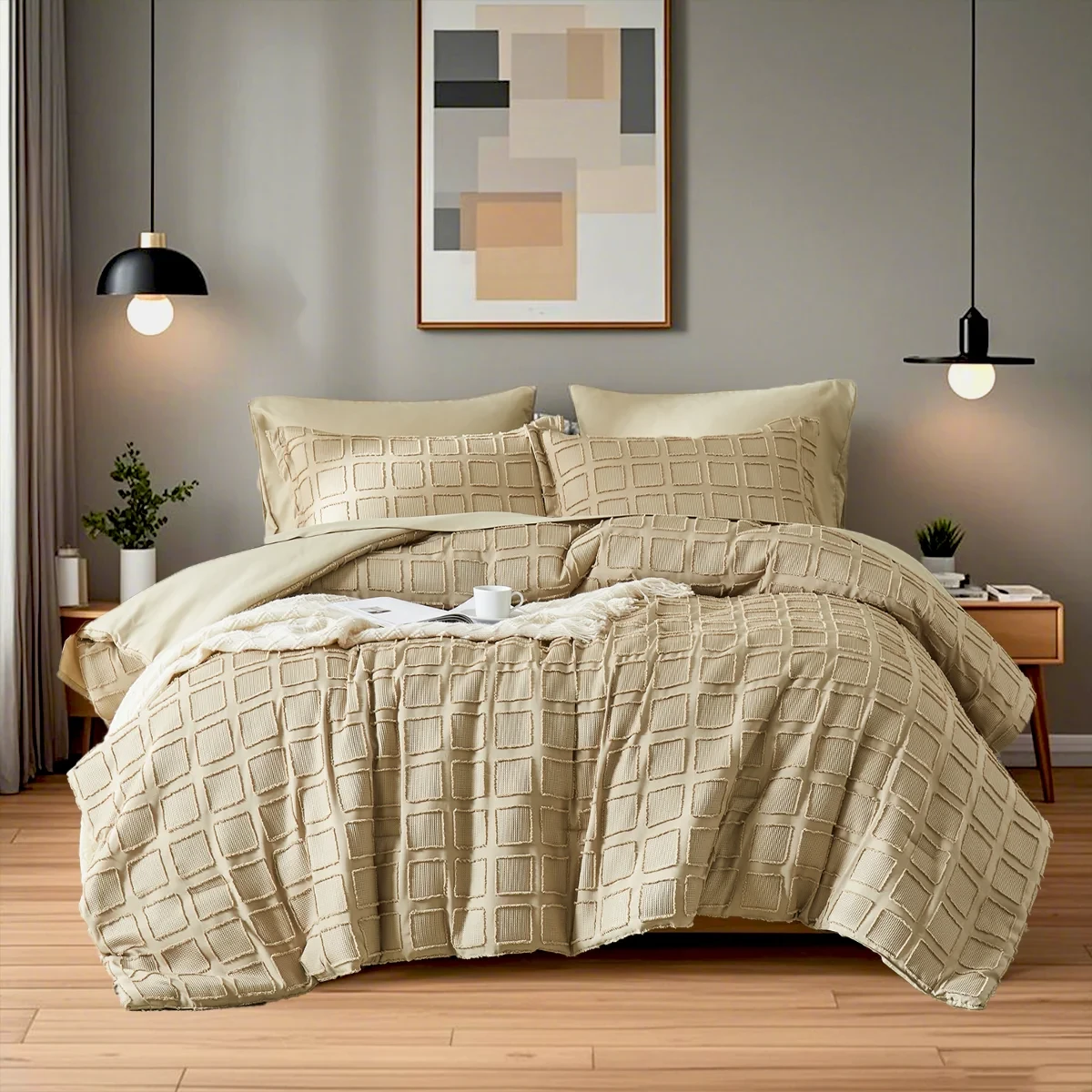 Queen Solid Color Comforter Set with Cut Flower Design – Lightweight, Breathable Microfiber Bedding for All Seasons, Machine Washable