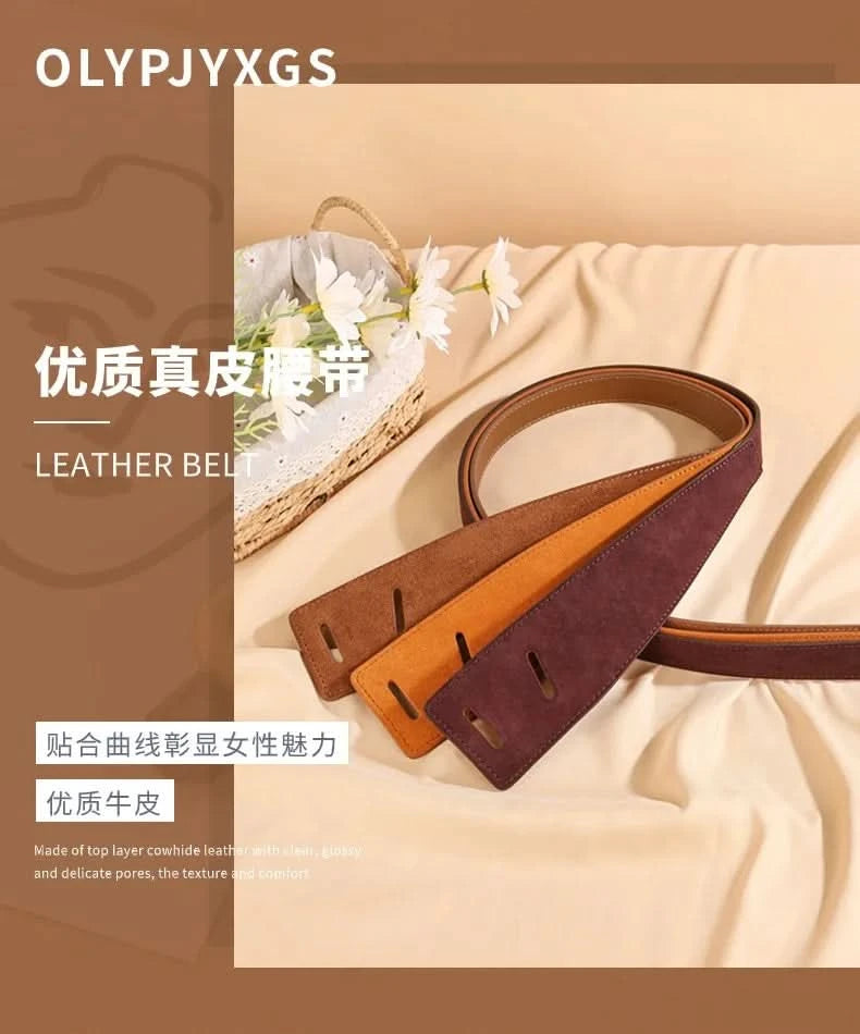 Knotted Belts for Women Belt Lady Waistband Soft Genuine Leather Suede Cowhide Waist Belt Straps Long Dress Coat Accessories - M & M Global