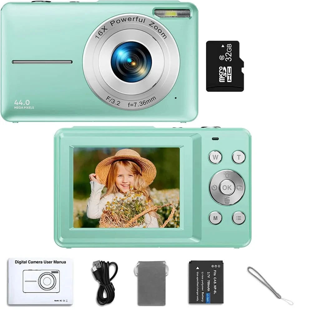 HD 1080P 2.4 inch digital Camera Rechargeable Cameras with 16x Zoom Compact Camera 44MP Cameras for kids Beginner Camera - M & M Global