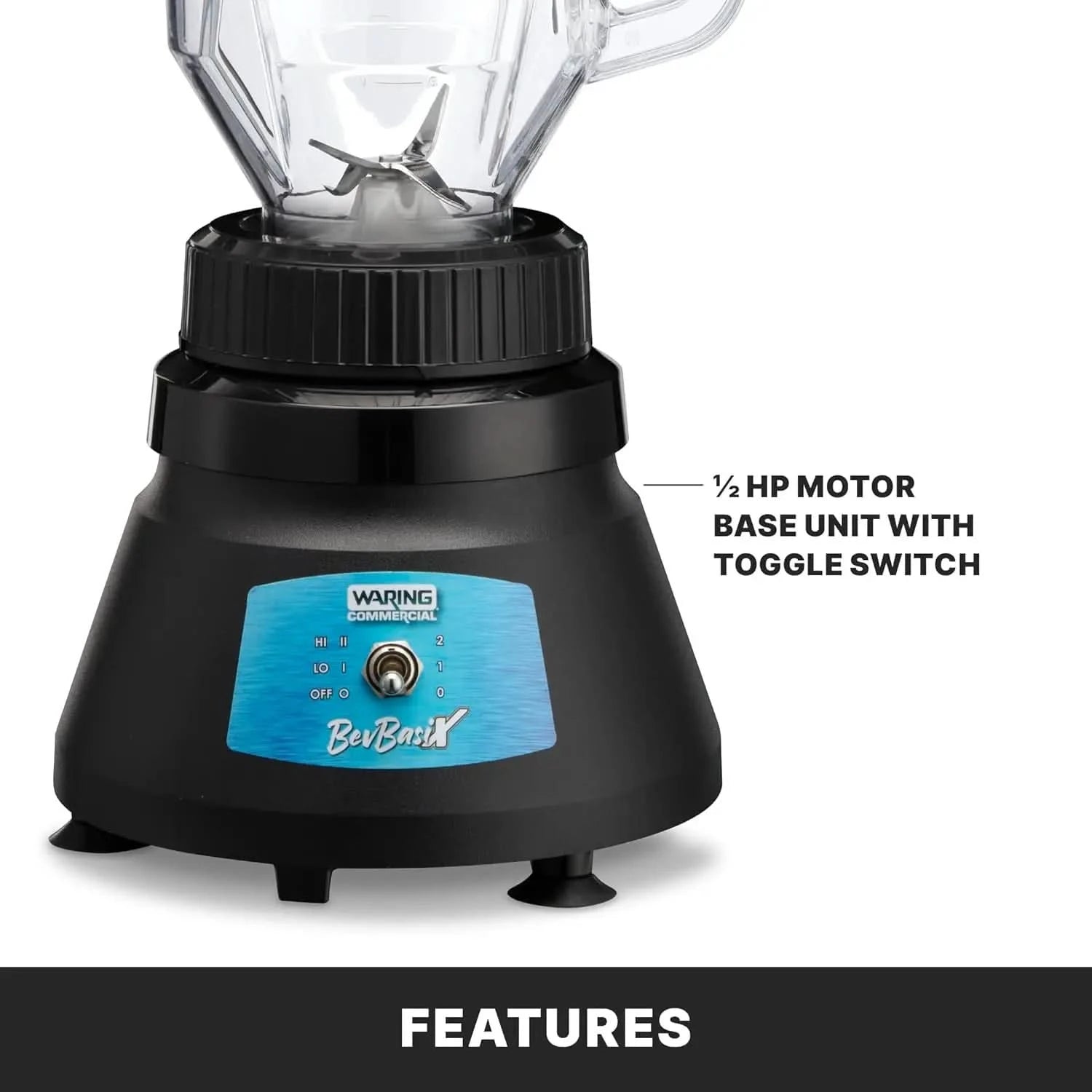 Commercial Countertop Bar Blender, BevBasix Light Duty 1/2 HP with 48 oz Copolyester Container, Made in the USA, Professional Fo - M & M Global