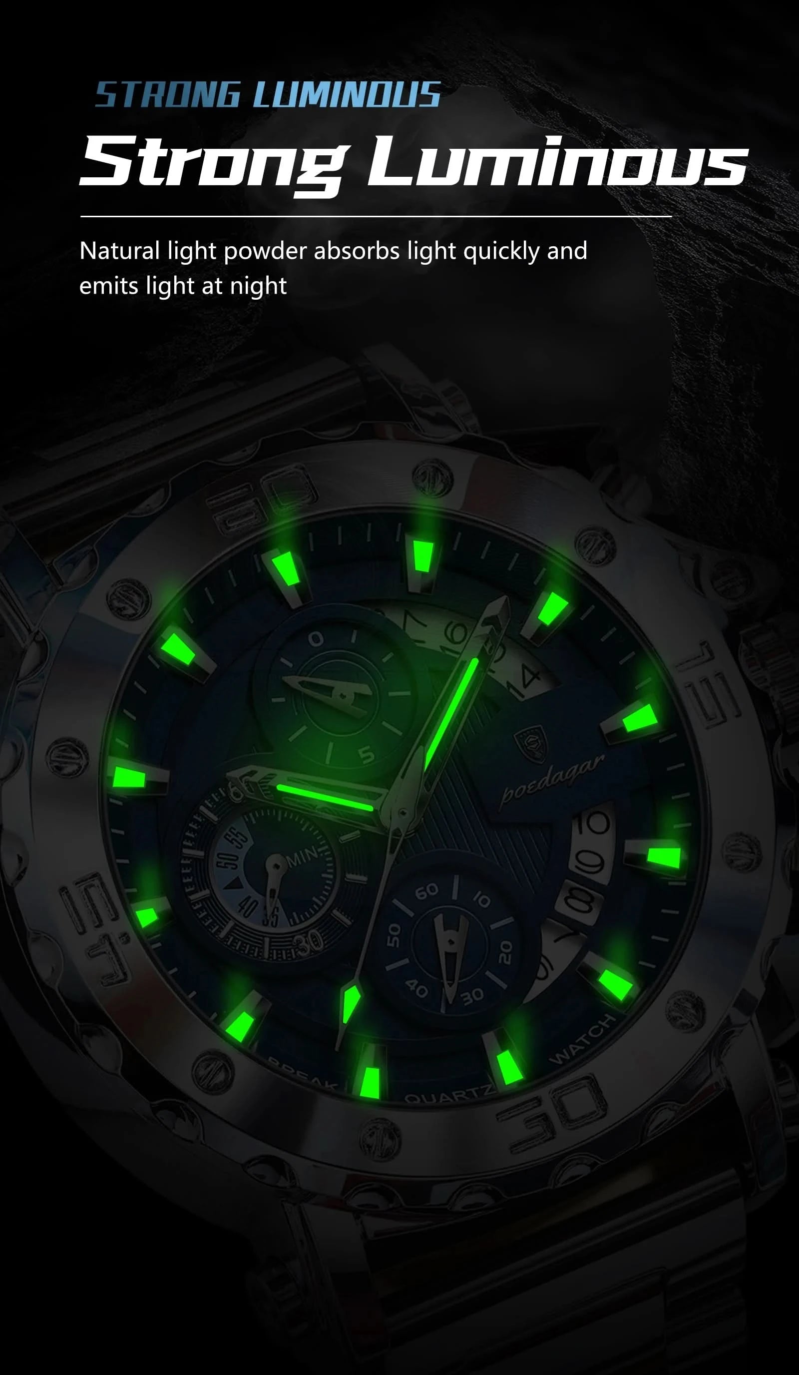 POEDAGAR Luxury Watch For Men Calendar Luminous Waterproof Man Clock Male Chronograph Stainless Steel Men's Quartz Watches Reloj - M & M Global