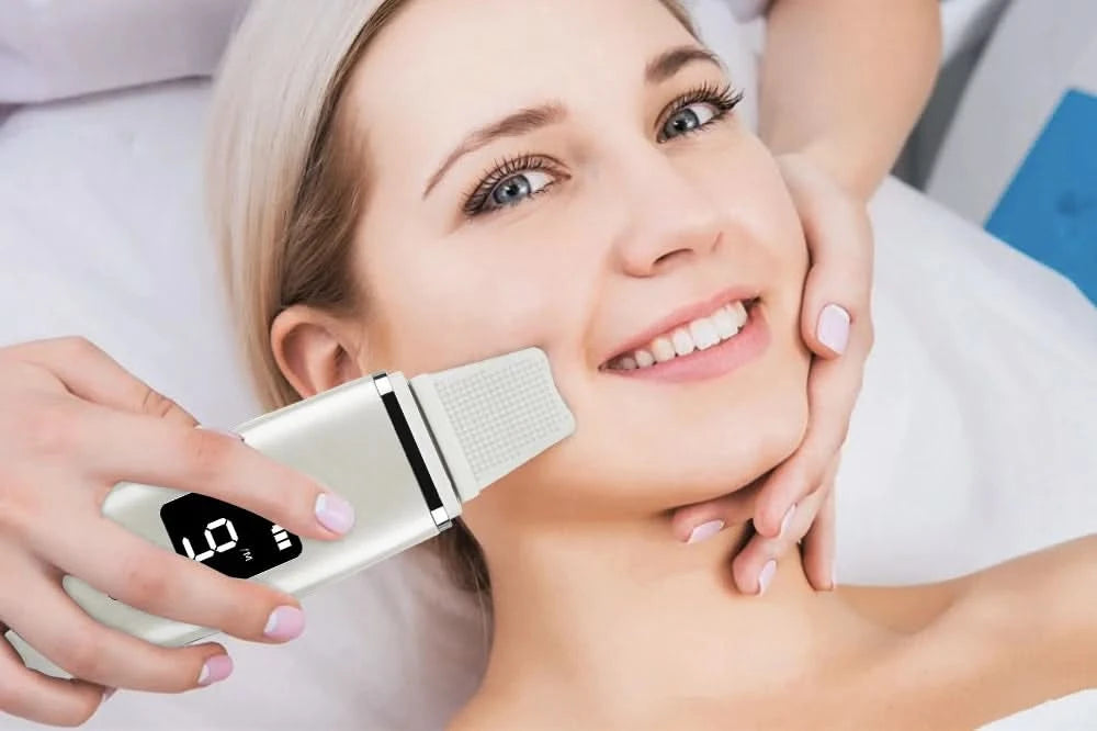 Ultrasonic Skin Scrubber Facial Spatula Blackhead Remover Deep Face Cleaning Lift Machine Peeling Shovel Pore Cleaner - M & M Global