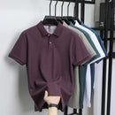 100% pure cotton short sleeved men's polo shirt summer boutique fashion high-quality top solid color collar back striped T-shirt