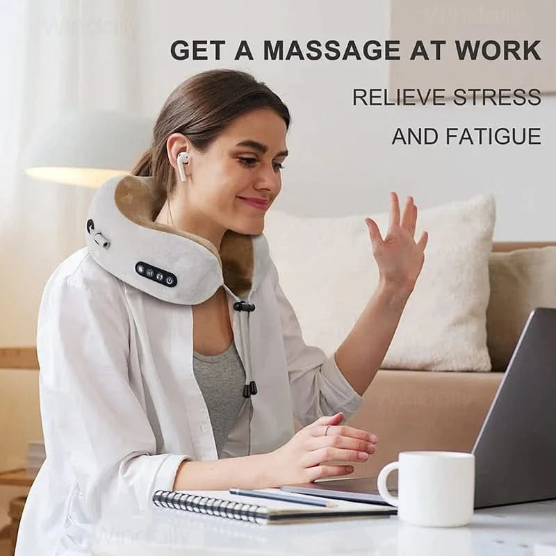 Electric Neck Massager With Heat Vibration 3D Kneading Shiatsu Massage U Shaped Pillow For Shoulder Cervical Pain Relief Fatigue - M & M Global