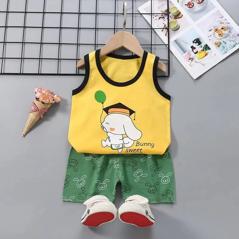 Summer Cute Cartoon 2PCS Kids Baby Boys Girls Cartoon Vest Top Shorts Pants Set Clothes Children Pajamas Girls Clothing Sets - M & M Global
