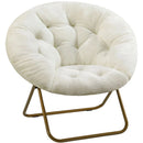 JHK Cozy Saucer Chairs Faux Fur For Living Room Folding Thick Padded Seat Metal Frame X-Large Reading Lounge Furniture