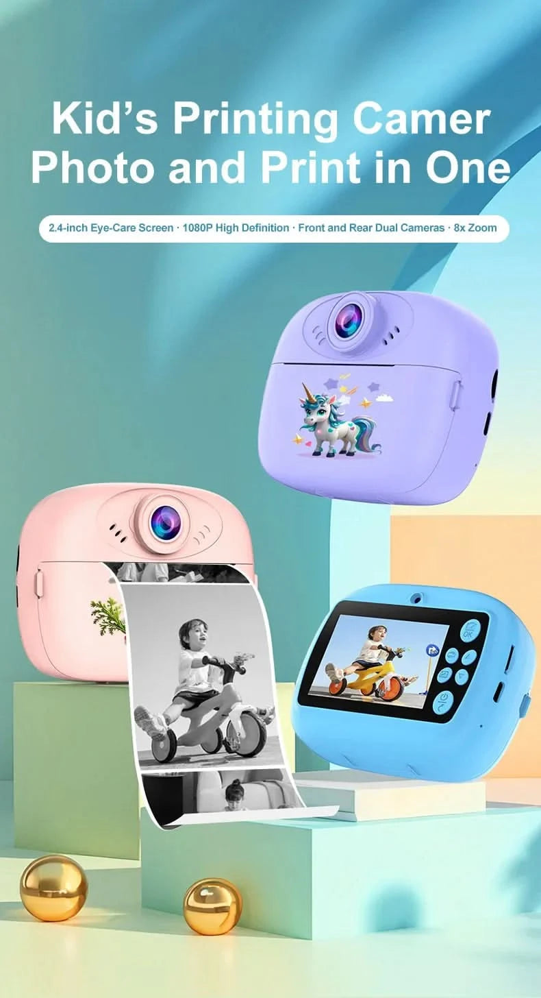 Smart Digital Dual Lens Selfie Camera Kids Toys Birthday Gift Kids Instant Print Camera Thermal Printer Video Recorder Portable - M & M Global