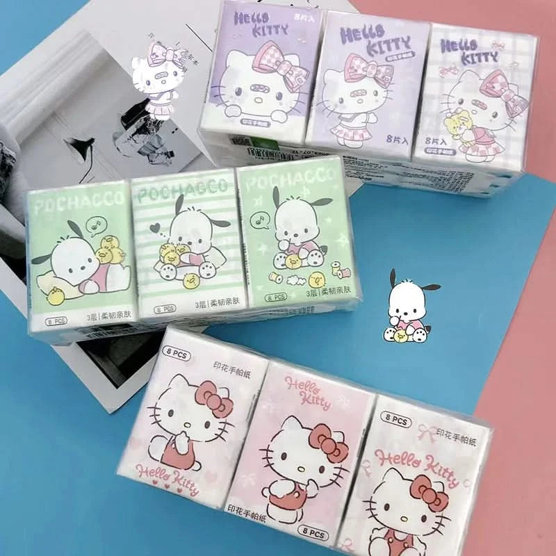 Kawaii Hello Kitty Handkerchief Paper Cartoon Sanrio Pochacco Kitty Printed Napkins Portable Small Pocket Tissues Facial Paper - M & M Global