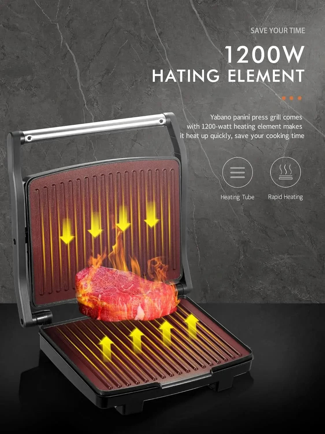 Panini Press Grill, Gourmet Sandwich Maker, Electric Indoor Grill with Non-Stick Cooking Plate and Removable Drip Tray, Easy to - M & M Global