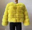 DEAT Fashion Orange Imitation Fox Fur Grass Coat Women's Round Neck Plush Thick Jacket Winter New 7A1578