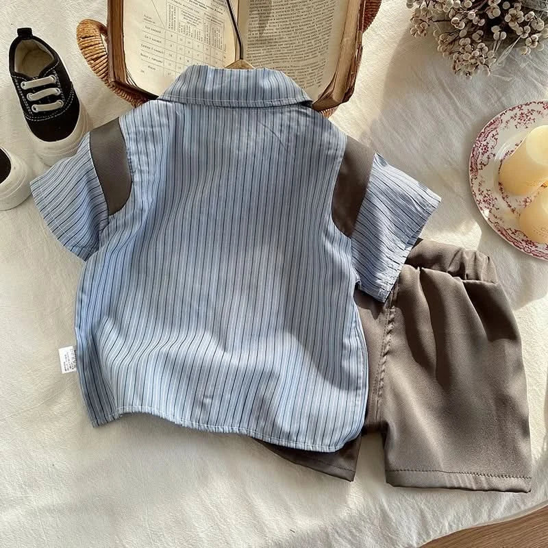 Fashion Clothes Summer Kids Boys Girls Causal Strips Shirt Shorts 2Pcs/Set With Tie Toddler Baby Clothing Infant 0-5 Years - M & M Global