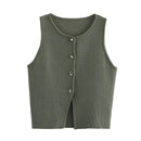 TRAF Pink Knit Sleeveless Vest Women Cropped Sweater Vest Top Women Yellow Button Vests for Women Streetwear Waistcoat Knitwears - M & M Global