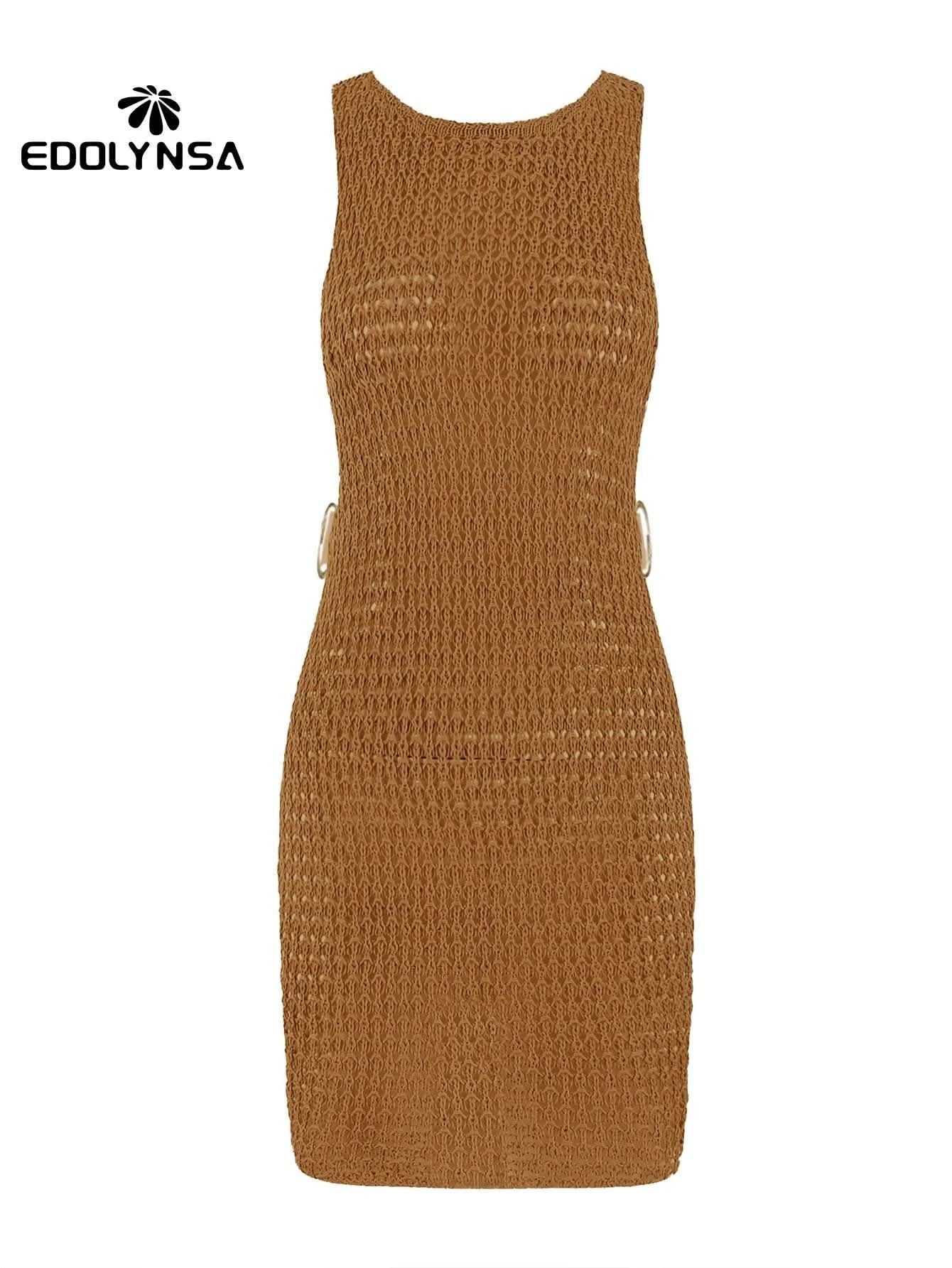2024 Summer Sexy One Neck Cut Out Circle Decoration Corset Slim Beach Mini Dress Women Seaside Beachwear Swimwear Cover Up A2796 - M & M Global