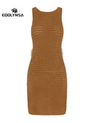 2024 Summer Sexy One Neck Cut Out Circle Decoration Corset Slim Beach Mini Dress Women Seaside Beachwear Swimwear Cover Up A2796 - M & M Global