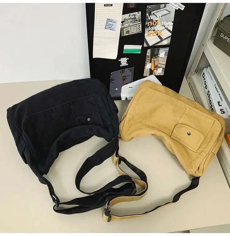 Casual Canvas Messenger Bag Versatile Flip Large Capacity Shoulder Book Bag For Student Adjustable Crossbody Bag For Men Women - M & M Global