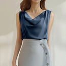 ZANZEA Fashion Cowl Neck Sleeveless Tank Tops Women Korean Style Elegant Satin Silk Solid Color Tanks Office Lady Sexy Camisole