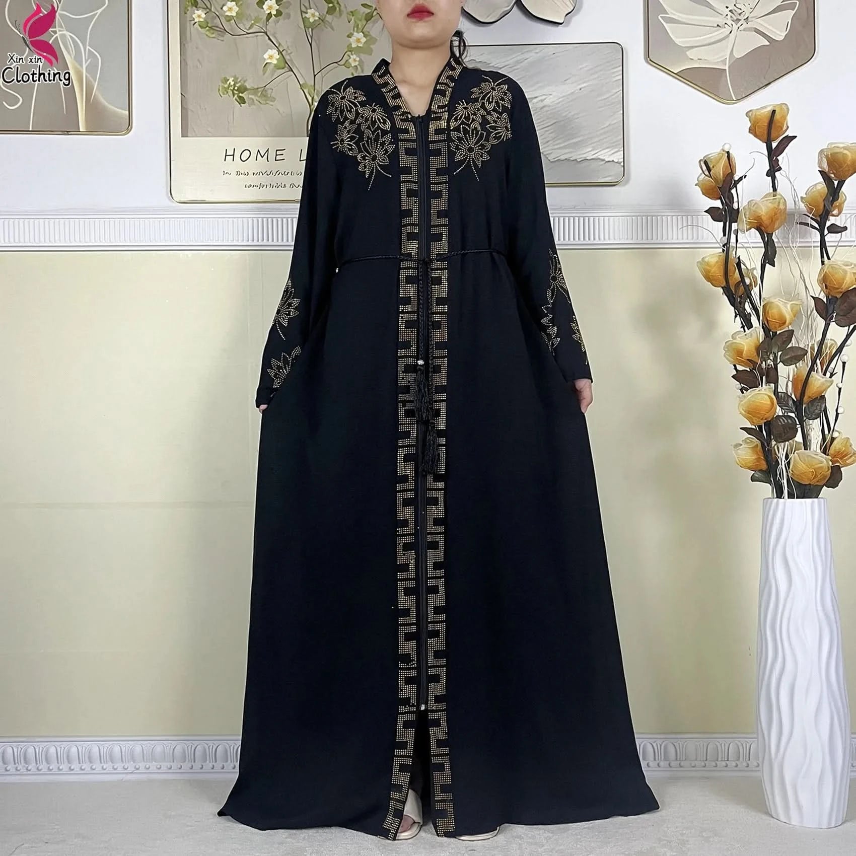 New Muslim Abayas For Women Long Sleeved Dress Dubai Lady Elegant Long Dress Islam Clothing African Abaya Loose Robe With Turban - M & M Global