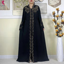 New Muslim Abayas For Women Long Sleeved Dress Dubai Lady Elegant Long Dress Islam Clothing African Abaya Loose Robe With Turban - M & M Global