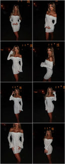 Mozision Floral Lace Off-shoulder Maxi Dress For Women White Strapless Backless Long Sleeve Bodycon Club Party Sexy Long Dress - M & M Global