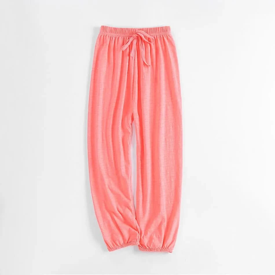Boy Girl Breathable Bamboo-Cotton Long Pants for Children Unisex Style Elastic Waist Summer Sleepwear Kids Nightwear Trousers - M & M Global