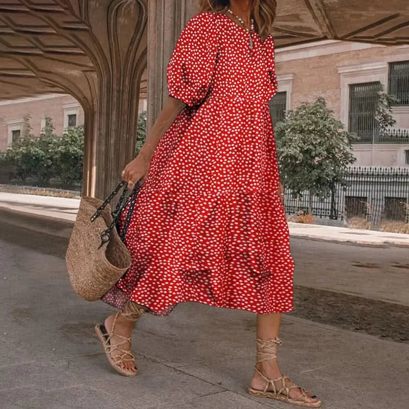 M XXXL Oversized Long Dress for Women 2024 Summer Short Sleeve Beach Bohemian Sundress Korean Fashion Loose Slim Female Clothing - M & M Global