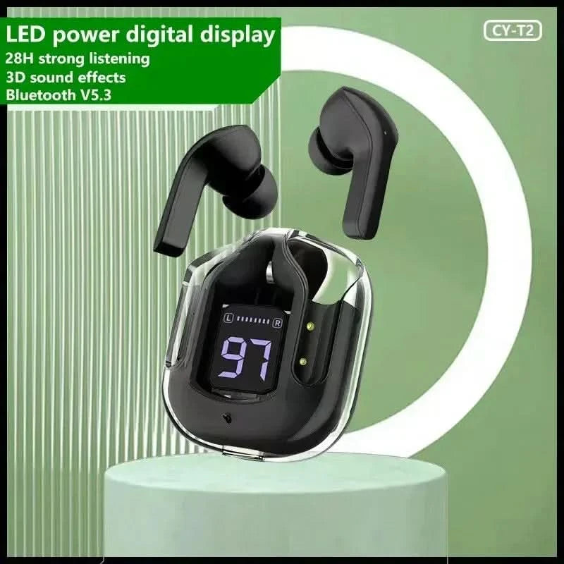 Original T2 Wireless Bluetooth Earphone Transparent HIFI Headphones LED Power Digital Display Stereo Sound Earphones for Xiaomi - M & M Global
