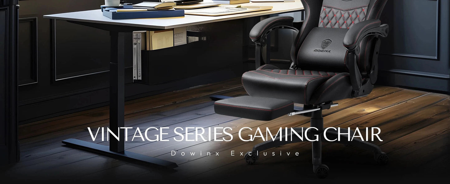 Dowinx Gaming/Office PC Chair with Footrest and Lumbar Support, Vintage Style PU Leather High Back Adjustable Swivel Task Chair