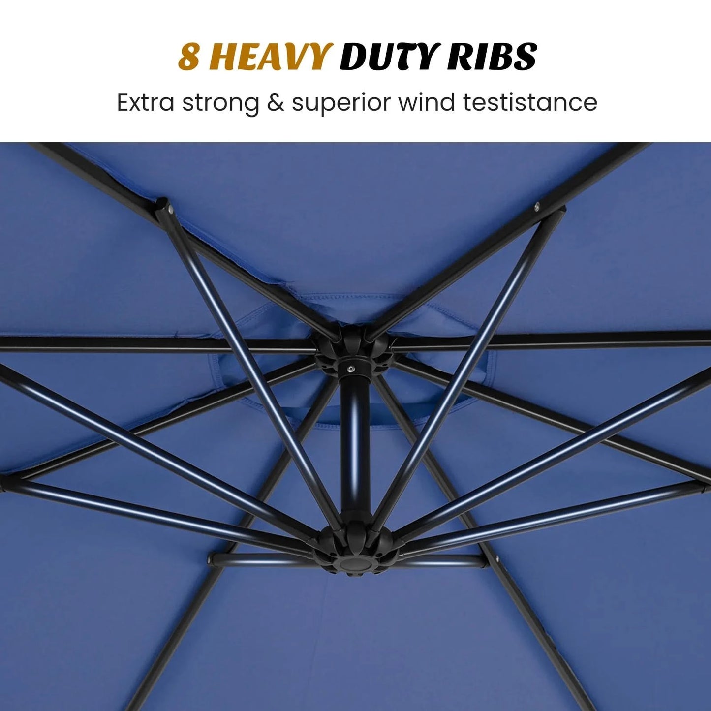 JHK 10FT Outdoor Patio Umbrella Hanging Cantilever with Easy Tilt Adjustment UV Protection 8 Sturdy Ribs for Backyard Garden