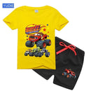 2025 Summer Baby Boy Clothes Set Cartoon Blazing Speed Cars Monster Machines Children Girl Short Sleeve T Shirt+Shorts 2PCS Suit - M & M Global