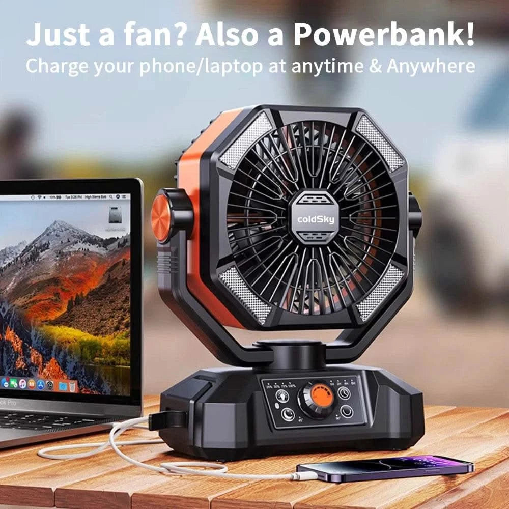 coldSky Camping Fan with 4 LED Lantern 8 Speeds Desk Fan 20000mAh Battery Portable Outdoor Fan for Outdoor Camping and Fishing - M & M Global