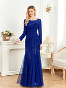 Elegant Long Sleeves Sequin Tulle Evening Dresses 2025 Women Luxury Mermaid Formal Bridesmaid Party Maxi Prom Dress