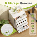 JHK Wood Nightstand Cabinet 5 Drawers Waterproof Surface Storage Organizer File Office Easy To Move Bedside Table Rotating Wheel