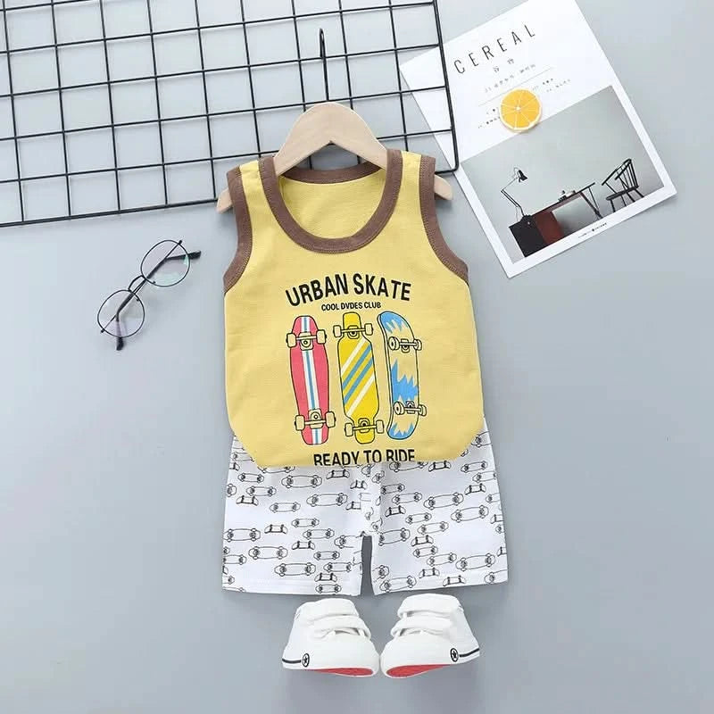 Summer Cute Cartoon 2PCS Kids Baby Boys Girls Cartoon Vest Top Shorts Pants Set Clothes Children Pajamas Girls Clothing Sets - M & M Global