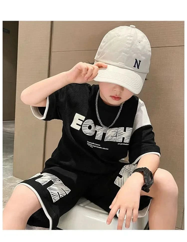 New Summer Teenagers Boys Clothing Sets Child Fashion Letter Top And Shorts 2Pcs Kids Tracksuit 4 5 6 7 8 9 10 11 12 13 14 Years - M & M Global