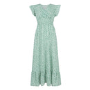 Polka Dot Dress For Women Sexy V-Neck Long Dress Casual And Fashionable Ruffle Edge Short Sleeved High Waisted Dress - M & M Global