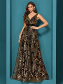 Luxury Sexy Deep V-Neck Sequins Blue Evening Dresses Women Elegant V-back Wedding Party Long Prom Cocktail Dress