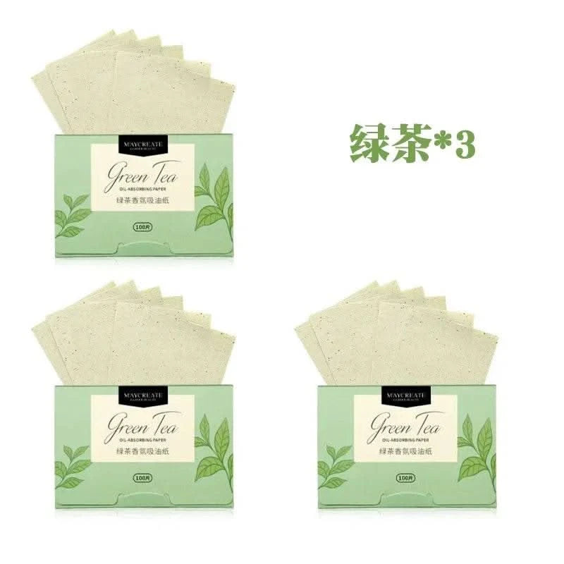 300pcs/box Portable Facial Oil-Absorbing Papers Oil Blotting Sheets Oil Control Face Skin Care Tools for Men and Women Green Tea - M & M Global