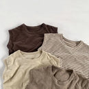 Summer Children Slub Cotton T Shirts Korean Fashion Toddler Kids Sleeveless Striped T-Shirts Baby Boys Casual Tank Tops 4 5 6 7Y - M & M Global